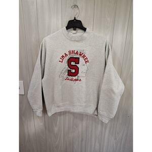 Lima Shawnee Indians Letterman Sweatshirt Pullover Gray Vintage Size L Made USA